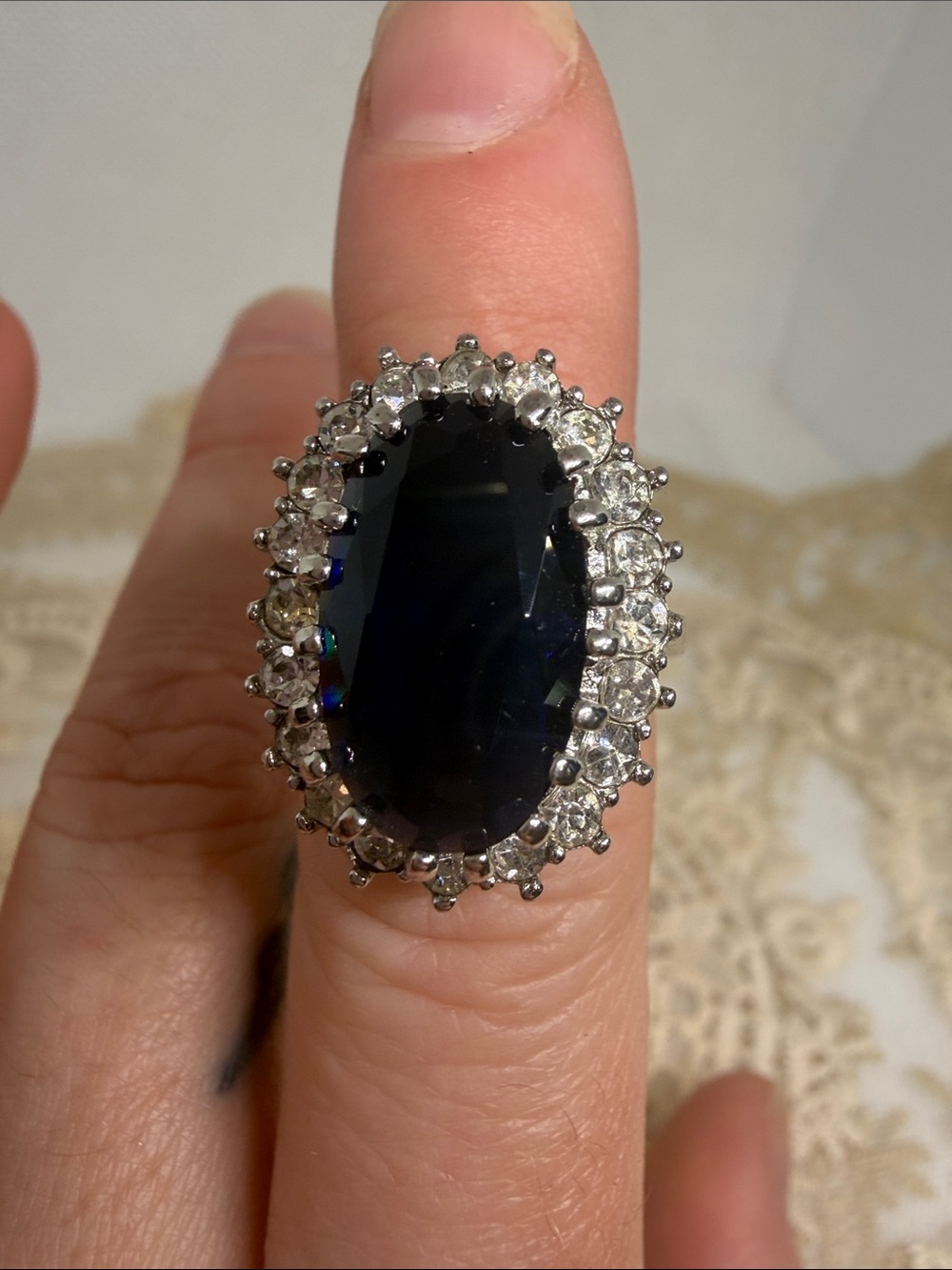18K Gold Plated Created Blue Sapphire 6CT Halo Ring Sz 6 Estate Old Money Style - Picture 2 of 7